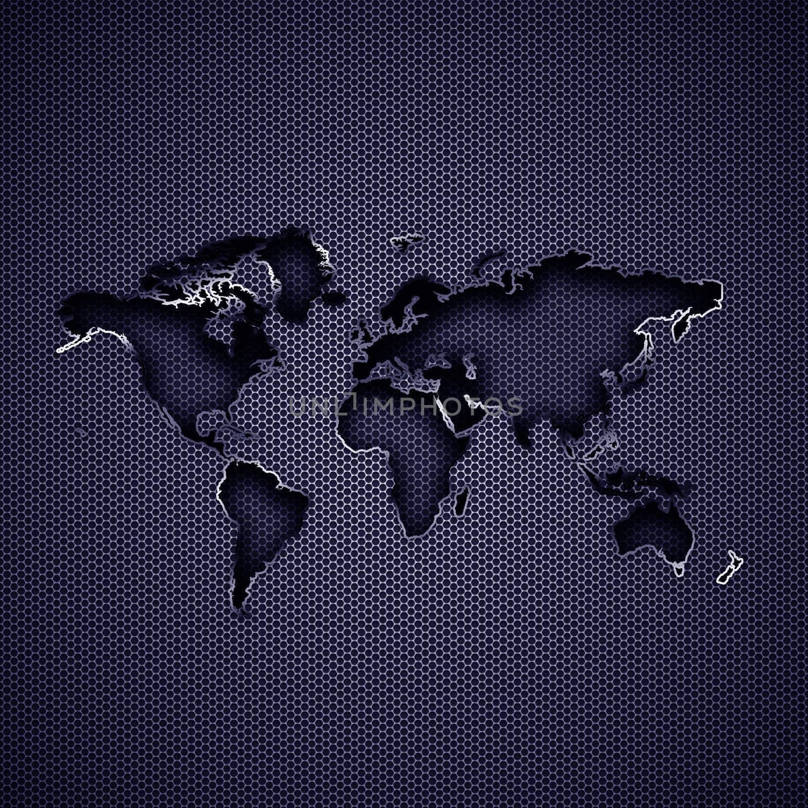 World map with metal background. High resolution image.