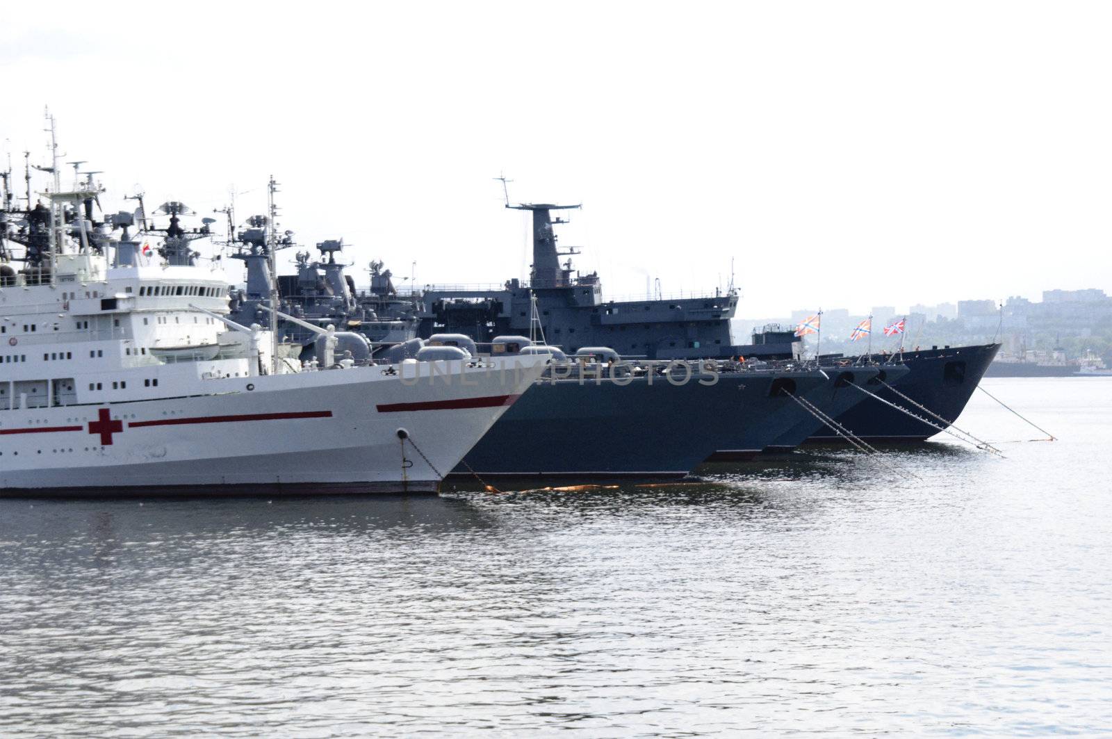 The military ships in port of a city of Vladivostok.