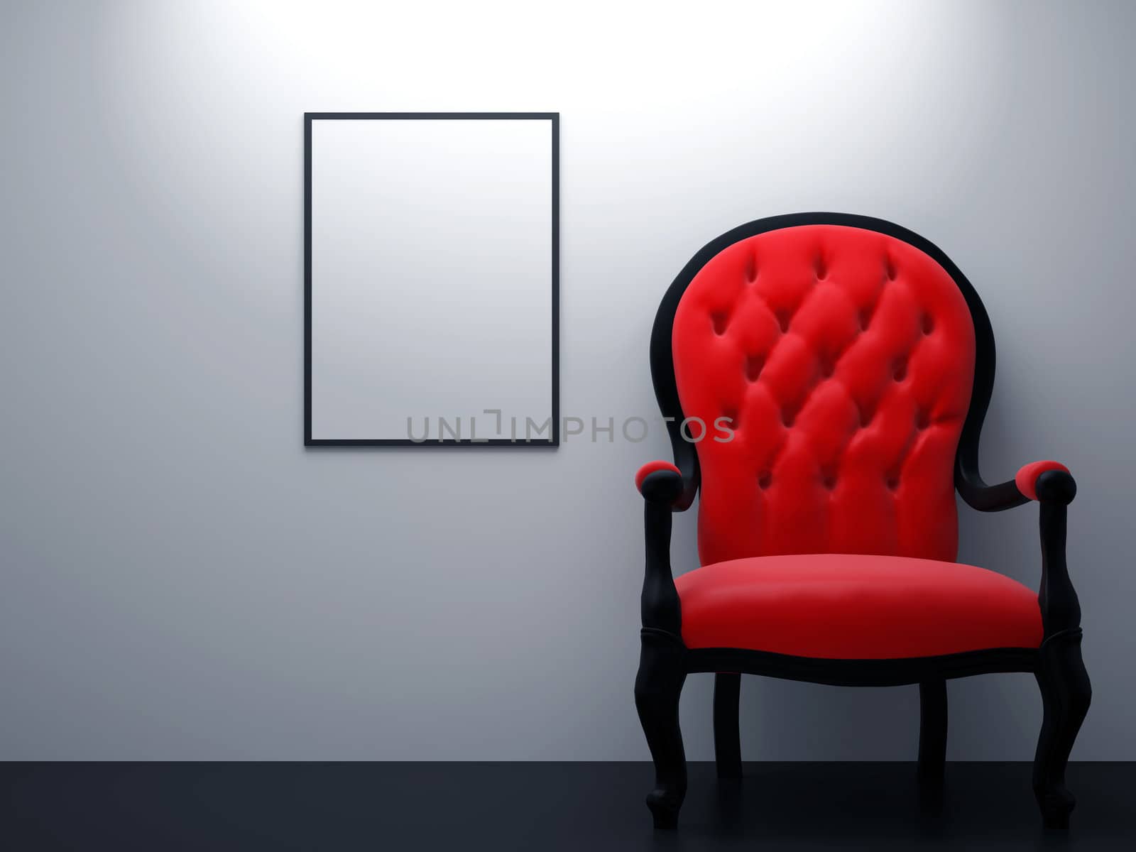 High resolution image interior. Armchair near a wall in a white room.