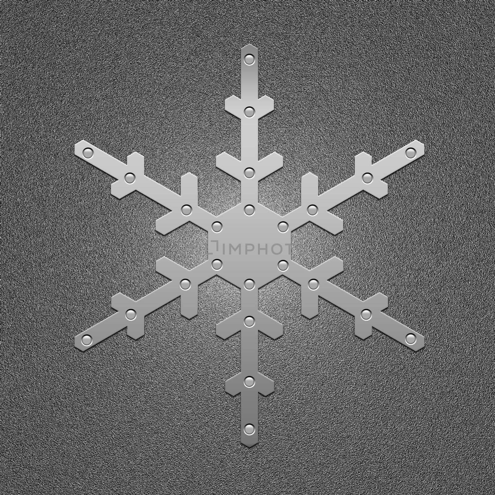 High resolution image. 3d illustration. Metal snowflake. Metal symbol.