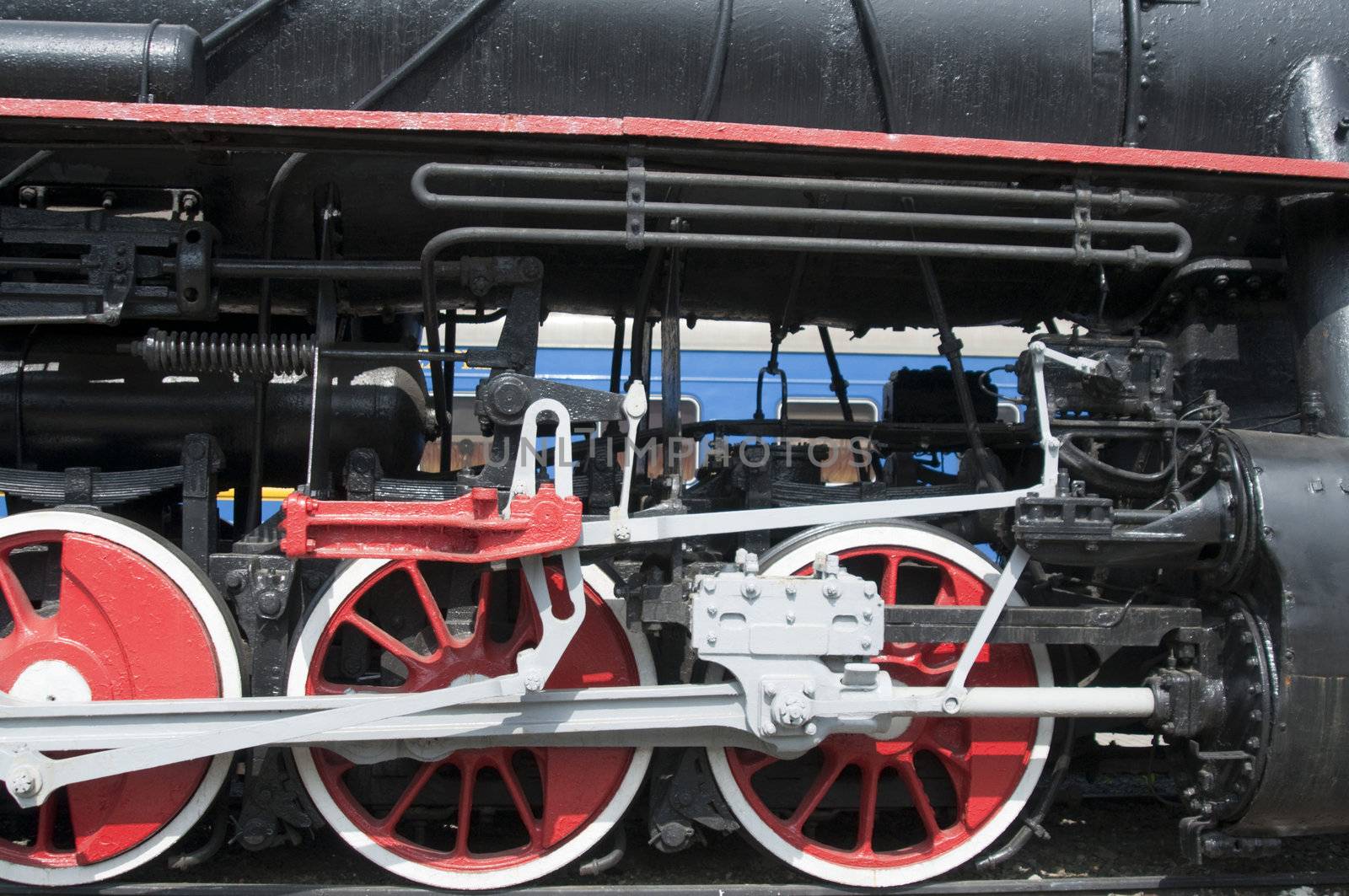 High resolution image. Vintage steam locomotive. Ancient train with a steam locomotive.