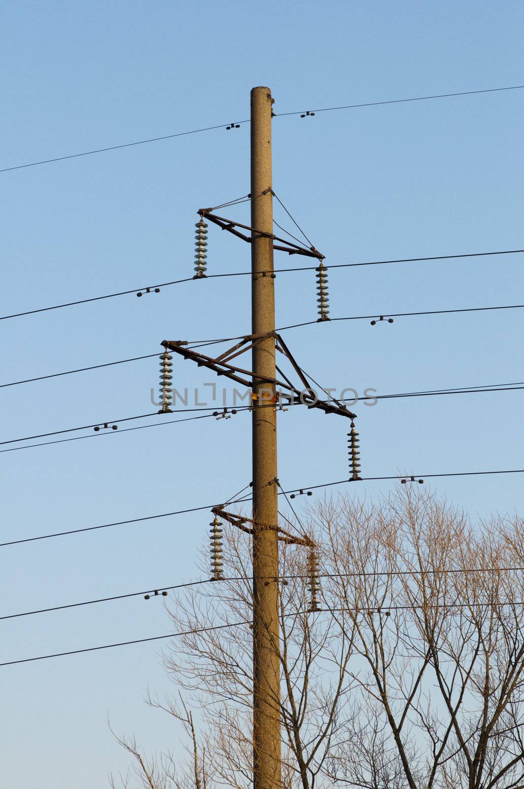 High resolution image. Electrical tower on a background of the blue sky