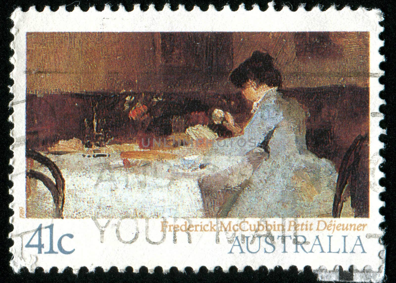 AUSTRALIA - CIRCA 1989: stamp printed by Australia, shows Petit Dejeu ner, by Frederick McCubbin, circa 1989