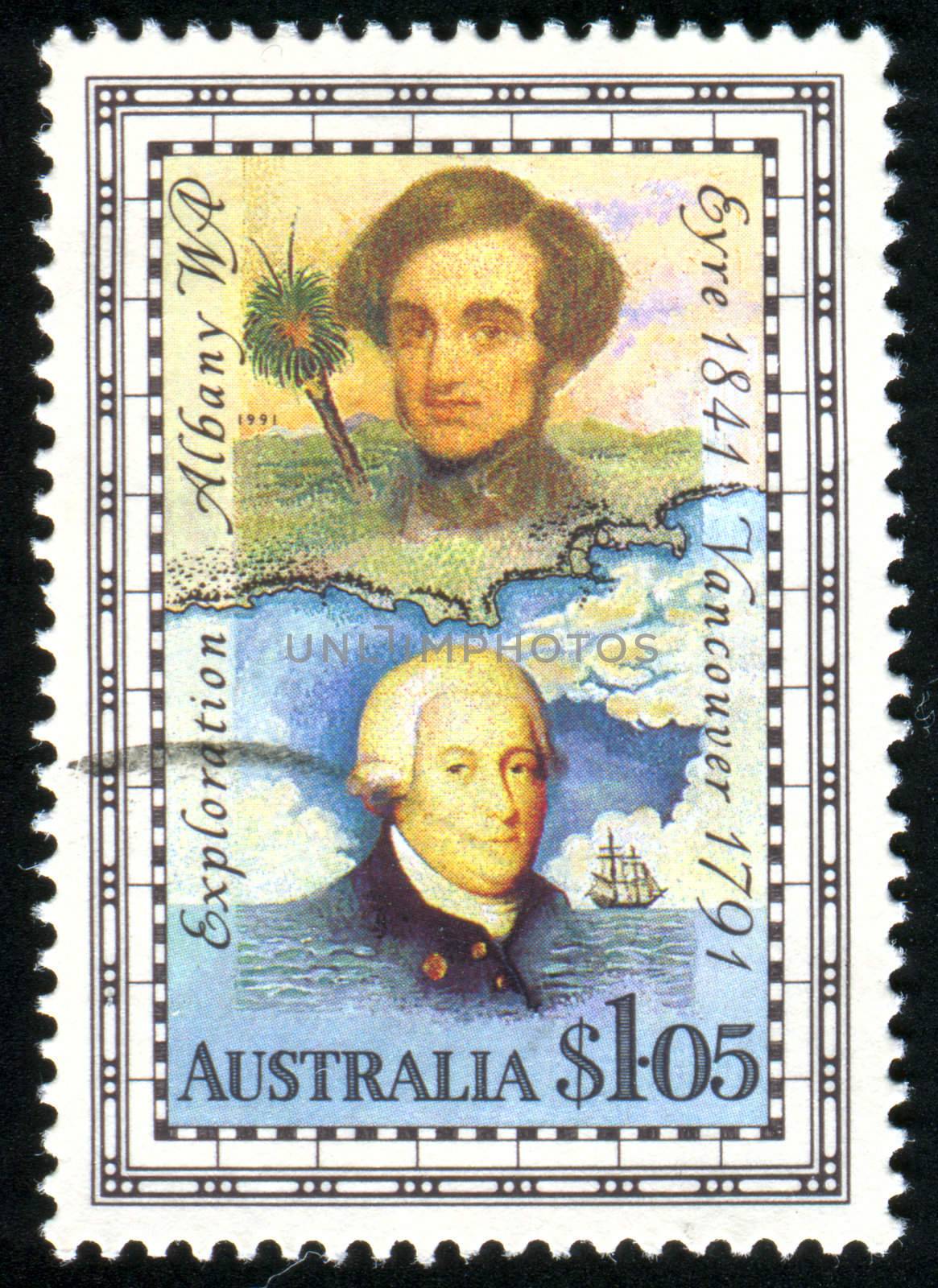 AUSTRALIA - CIRCA 1991: stamp printed by Australia, shows George Vancouver and Edward John Eyre, circa 1991