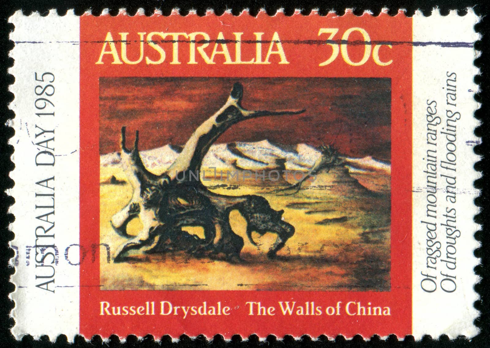 AUSTRALIA - CIRCA 1985: stamp printed by Australia, shows The Walls of China, by Russell Drysdale, circa 1985