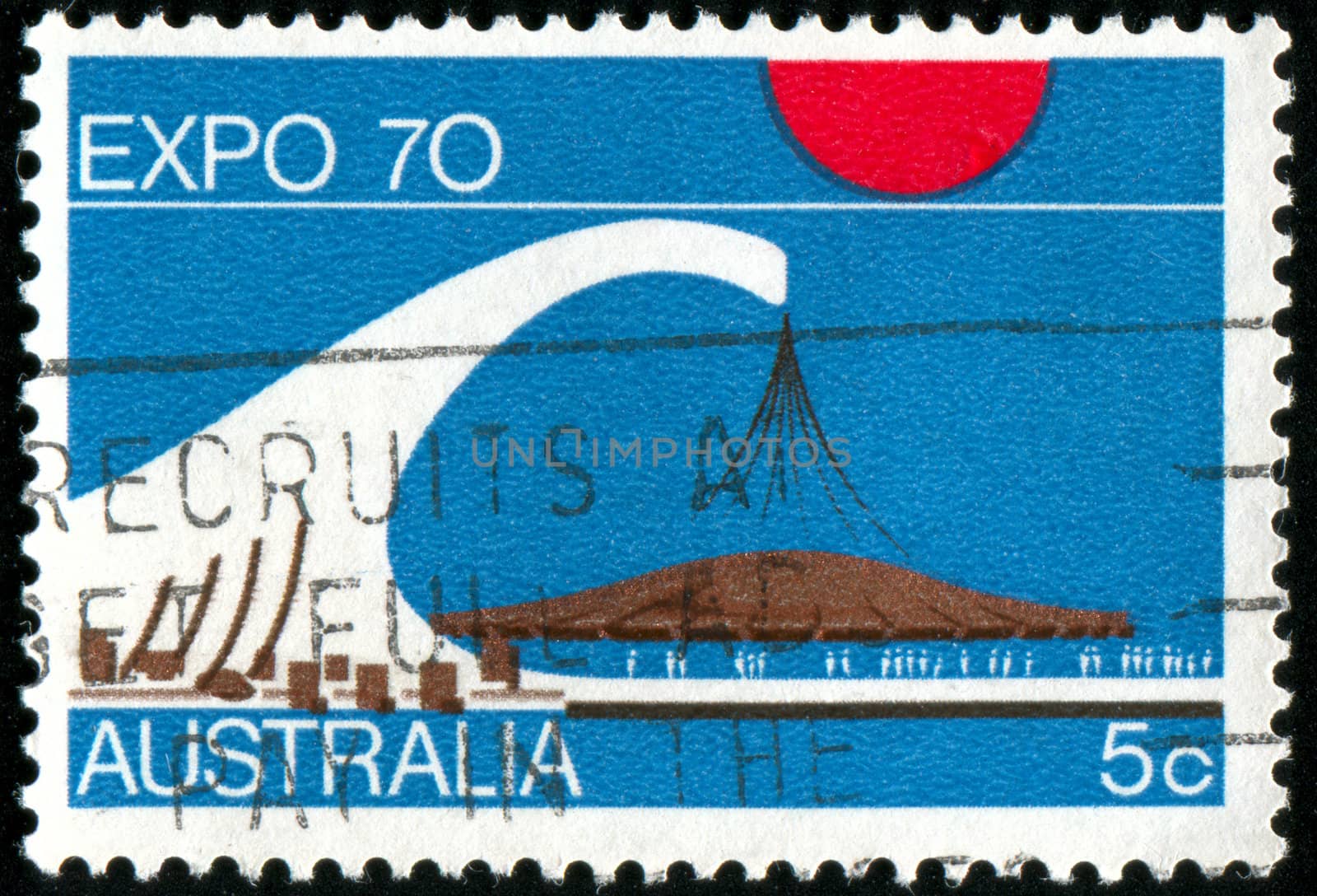 AUSTRALIA - CIRCA 1970: stamp printed by Australia, shows Symbols of EXPO �70, circa 1970