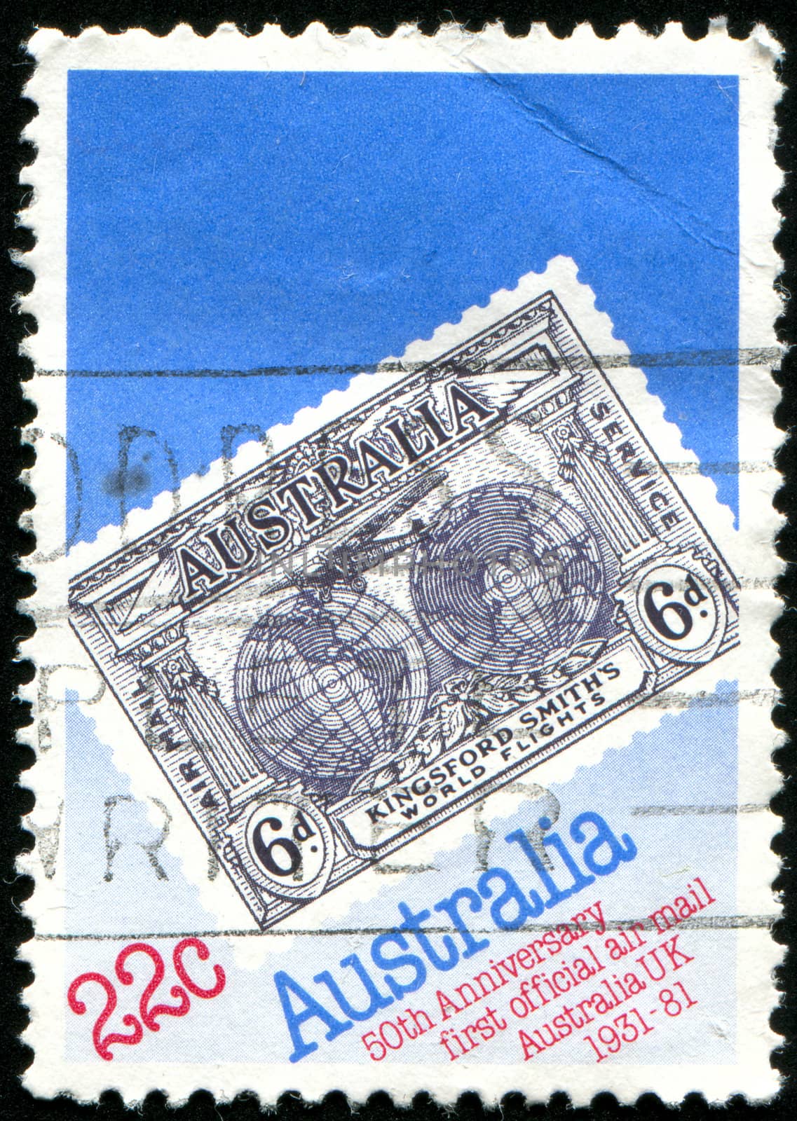 AUSTRALIA - CIRCA 1981: stamp printed by Australia, shows Australia-United Kingdom official airmail service, circa 1981