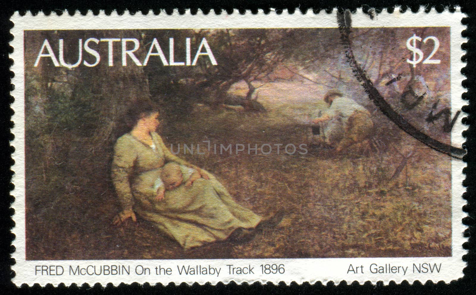 AUSTRALIA - CIRCA 1973: stamp printed by Australia, shows on the Wallaby track, by Fred Mc CUBBIN circa 1973