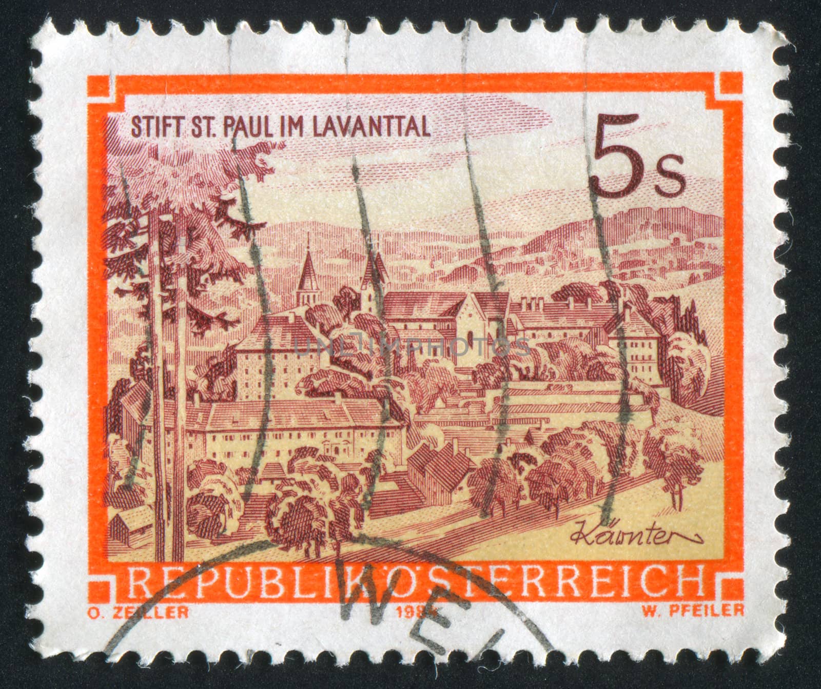 AUSTRIA - CIRCA 1984: stamp printed by Austria, shows Benedictine Abbey of St. Paul, Levanttal, circa 1984