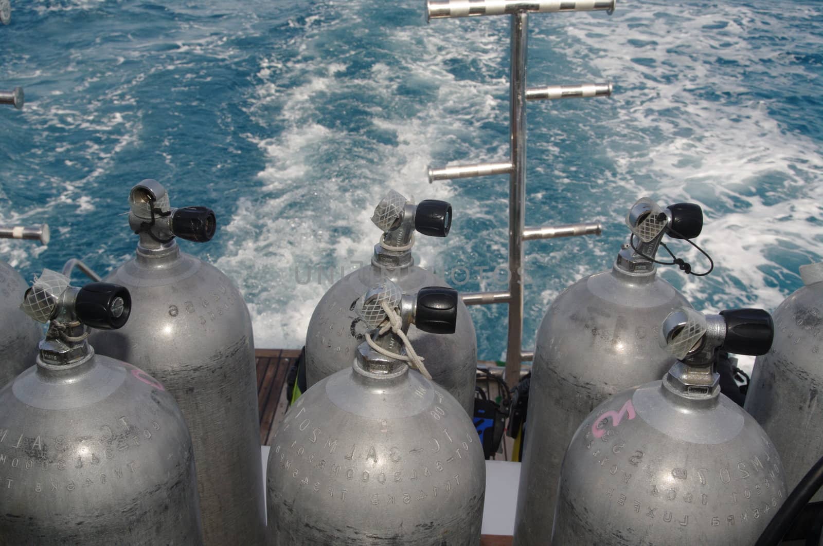 diving cylinders on a yacht in the red sea