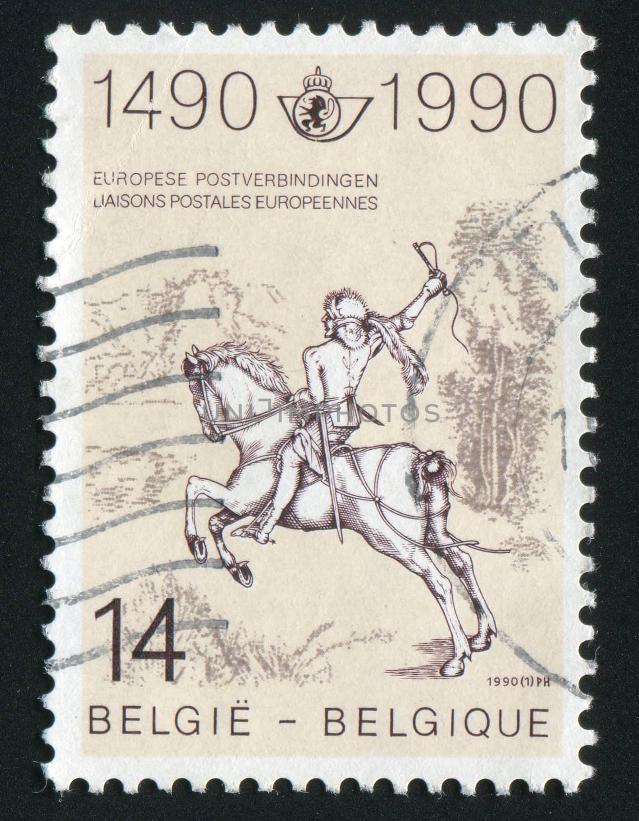 BELGIUM - CIRCA 1990: The Young Post Rider, an Engraving by Albrecht Durer, circa 1990.
