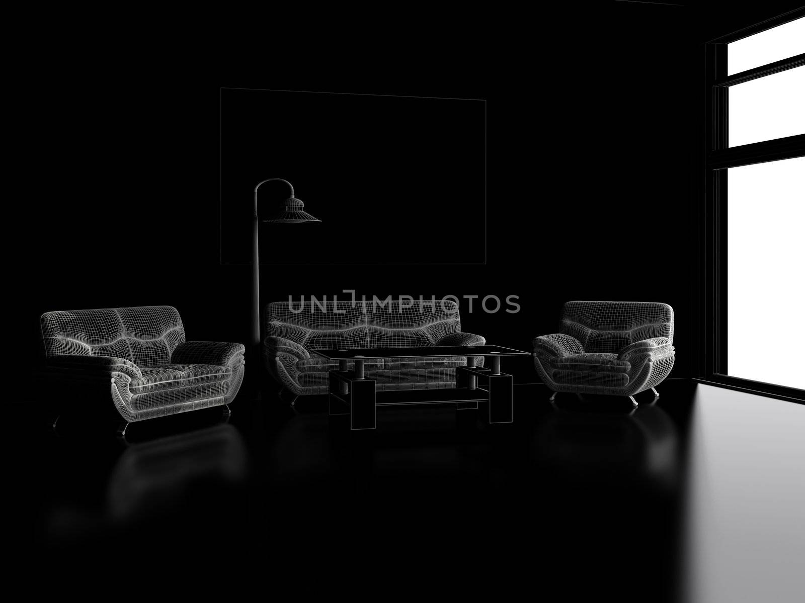 High resolution image interior. 3d illustration modern interior. Picture on a wall.