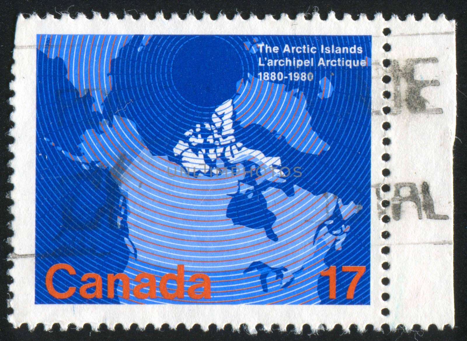 CANADA - CIRCA 1980: stamp printed by Canada, shows Map of Canada Showing Arctic Islands, circa 1980