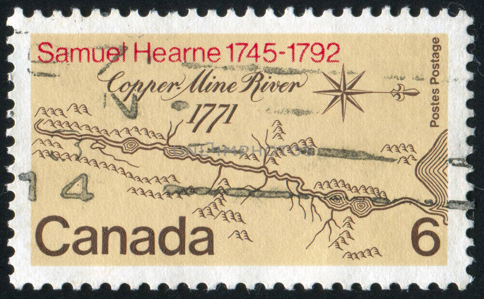 CANADA - CIRCA 1971: stamp printed by Canada, shows Map of Copper Mine River Basin, circa 1971