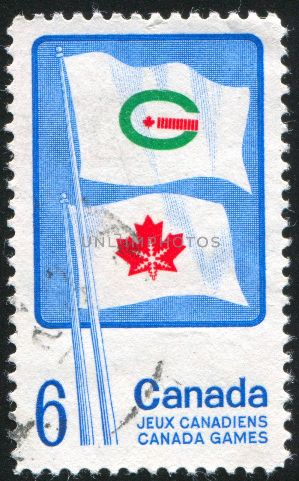 CANADA - CIRCA 1969: stamp printed by Canada, shows Flags of Summer and Winter Canada Games, circa 1969