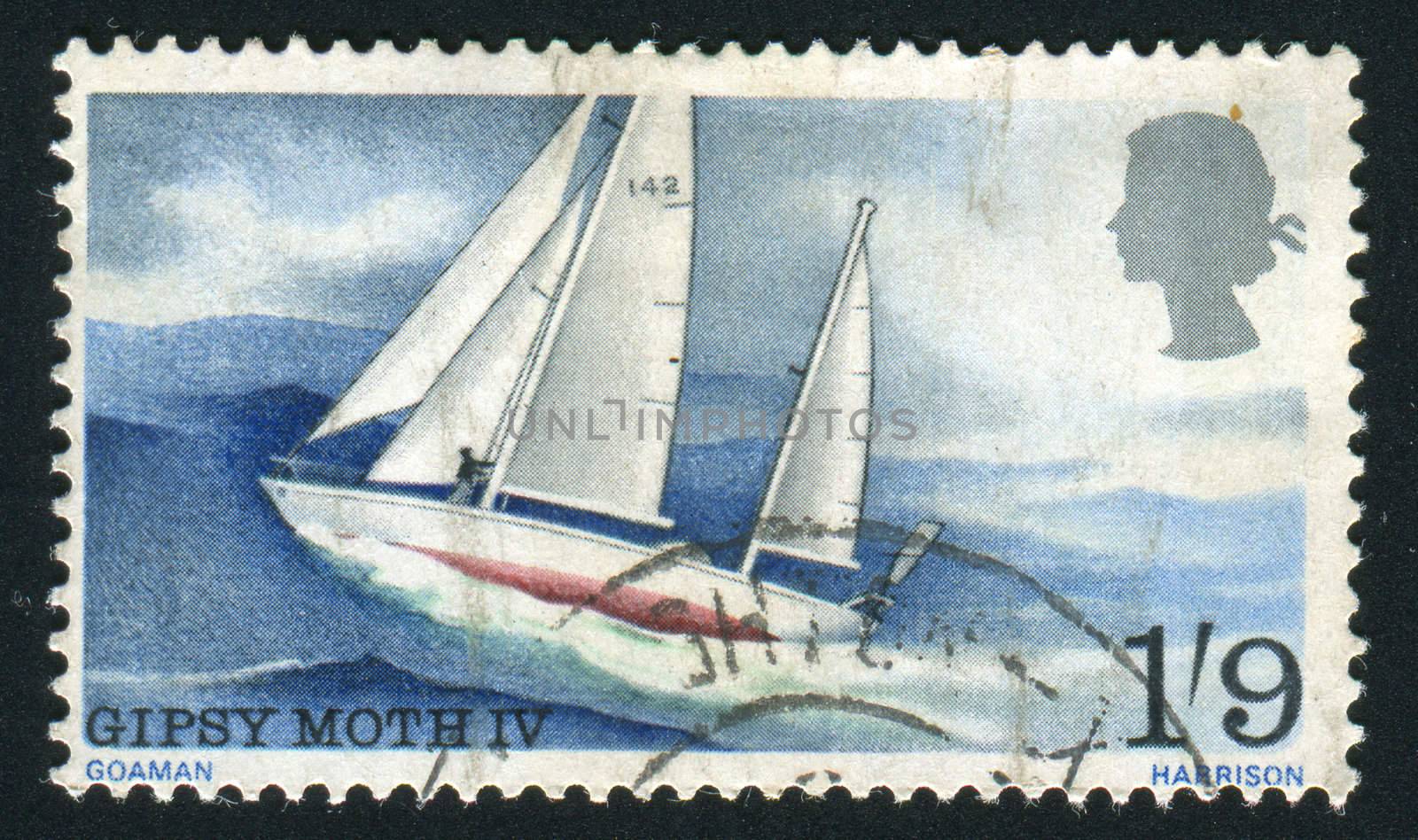 GREAT BRITAIN - CIRCA 1967: stamp printed by Great Britain, shows Sir Francis Chichesters one-man voyage around the word, circa 1967.