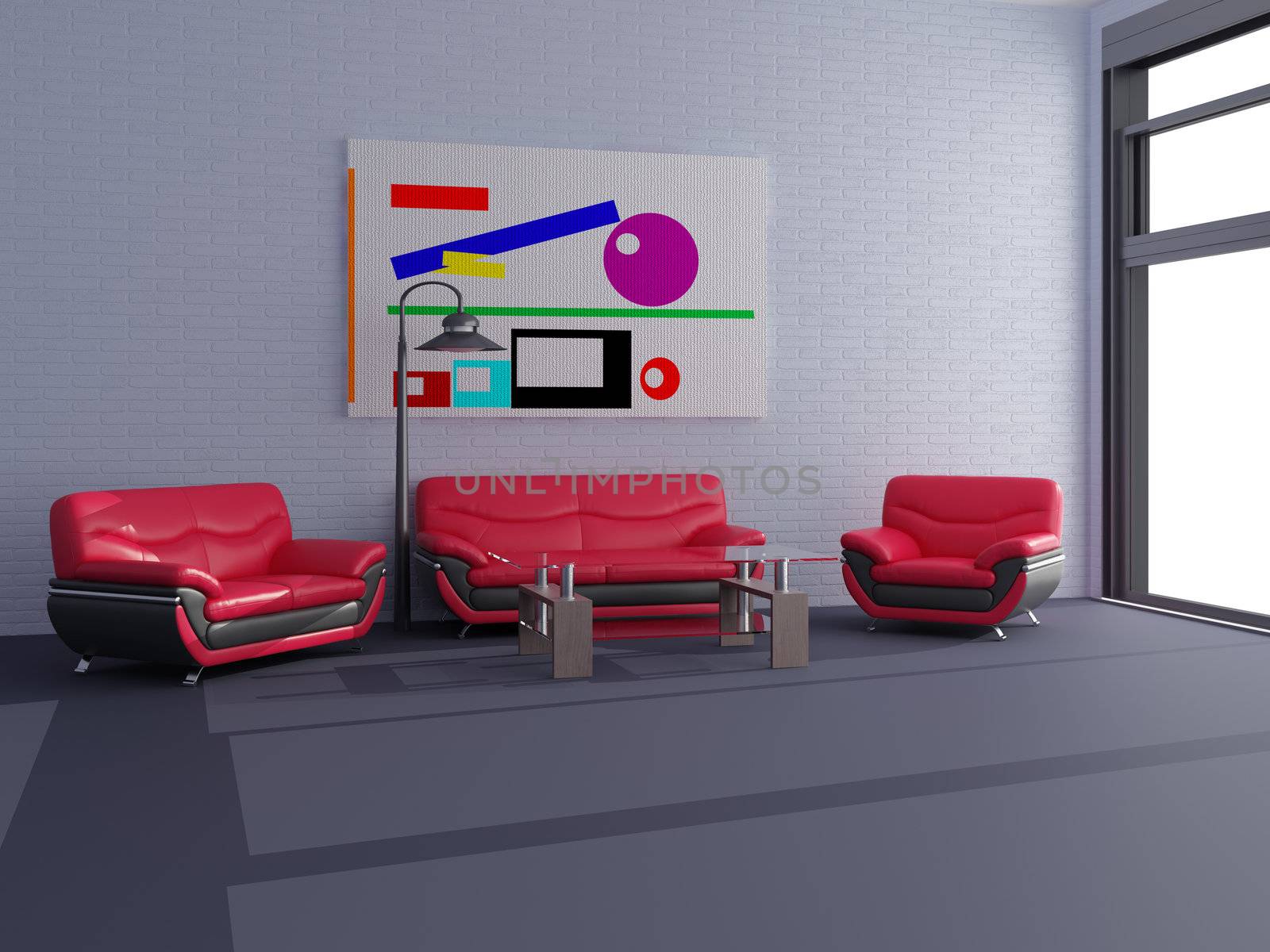 High resolution image interior. 3d illustration modern interior. Picture on a wall.