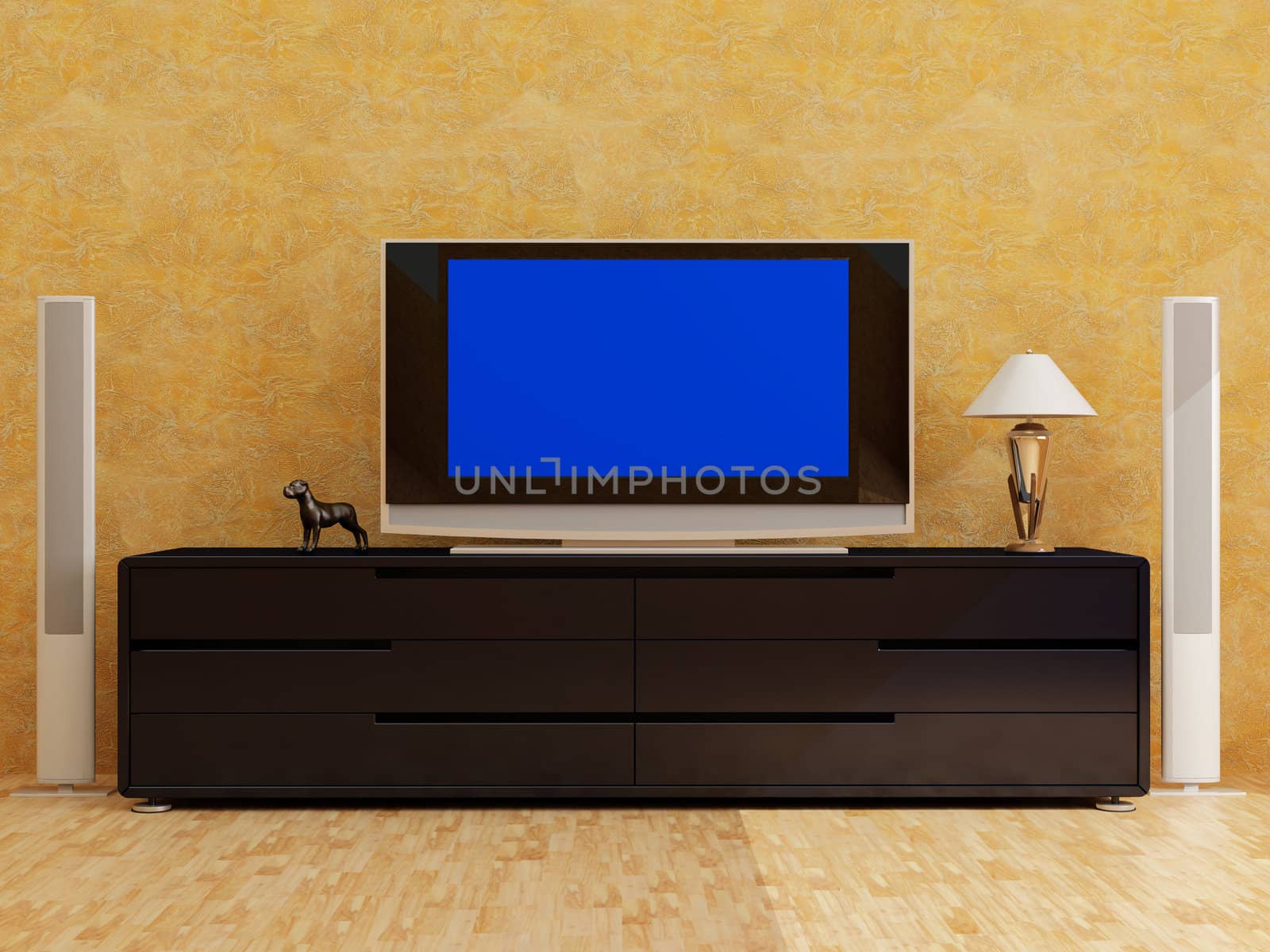 High resolution image interior. 3d illustration modern interior. The plasma TV.