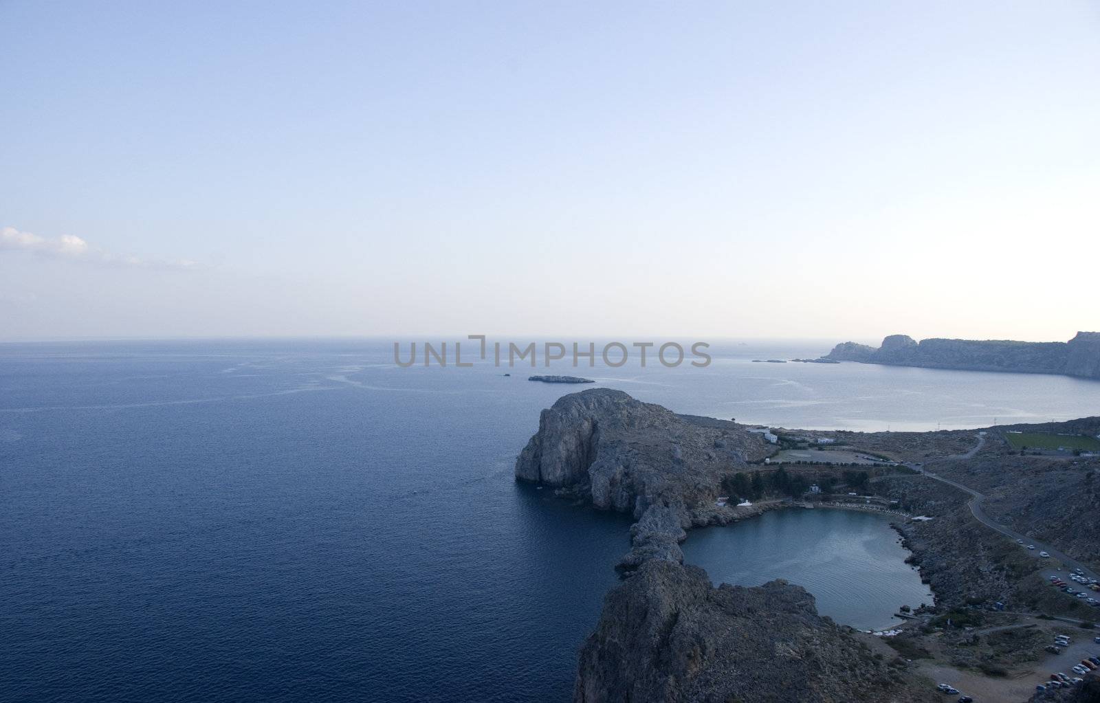 view of the blue water in rhodes greece