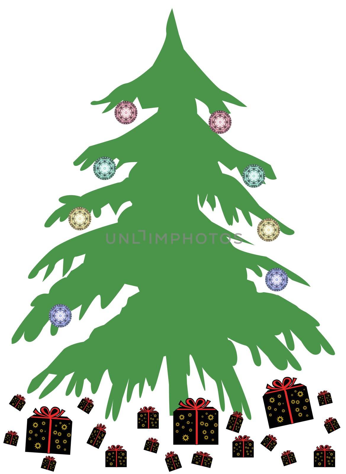 a christmas tree with a few presents - background