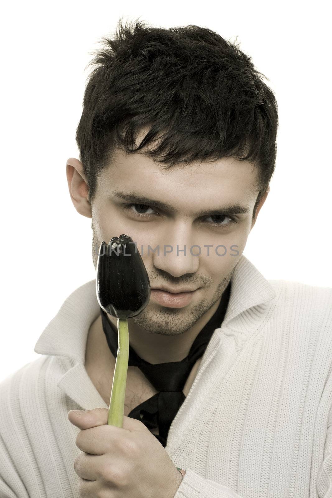 Black tulip and romantic man