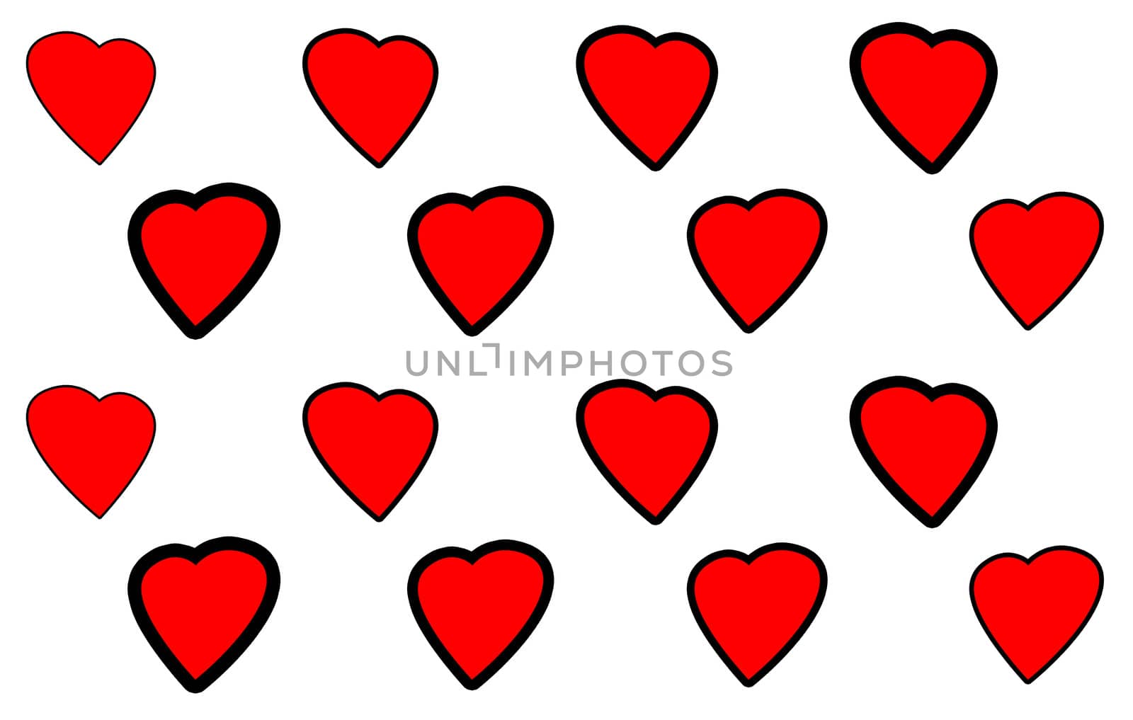 perspective red hearts on the white background