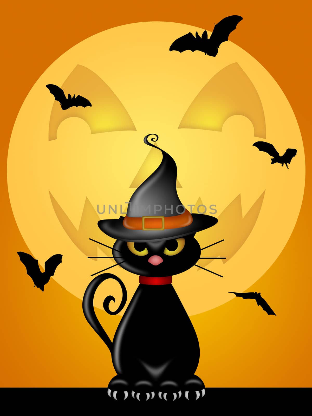 Halloween Cat with Witches Hat by Jack O Lantern Moon by Davidgn