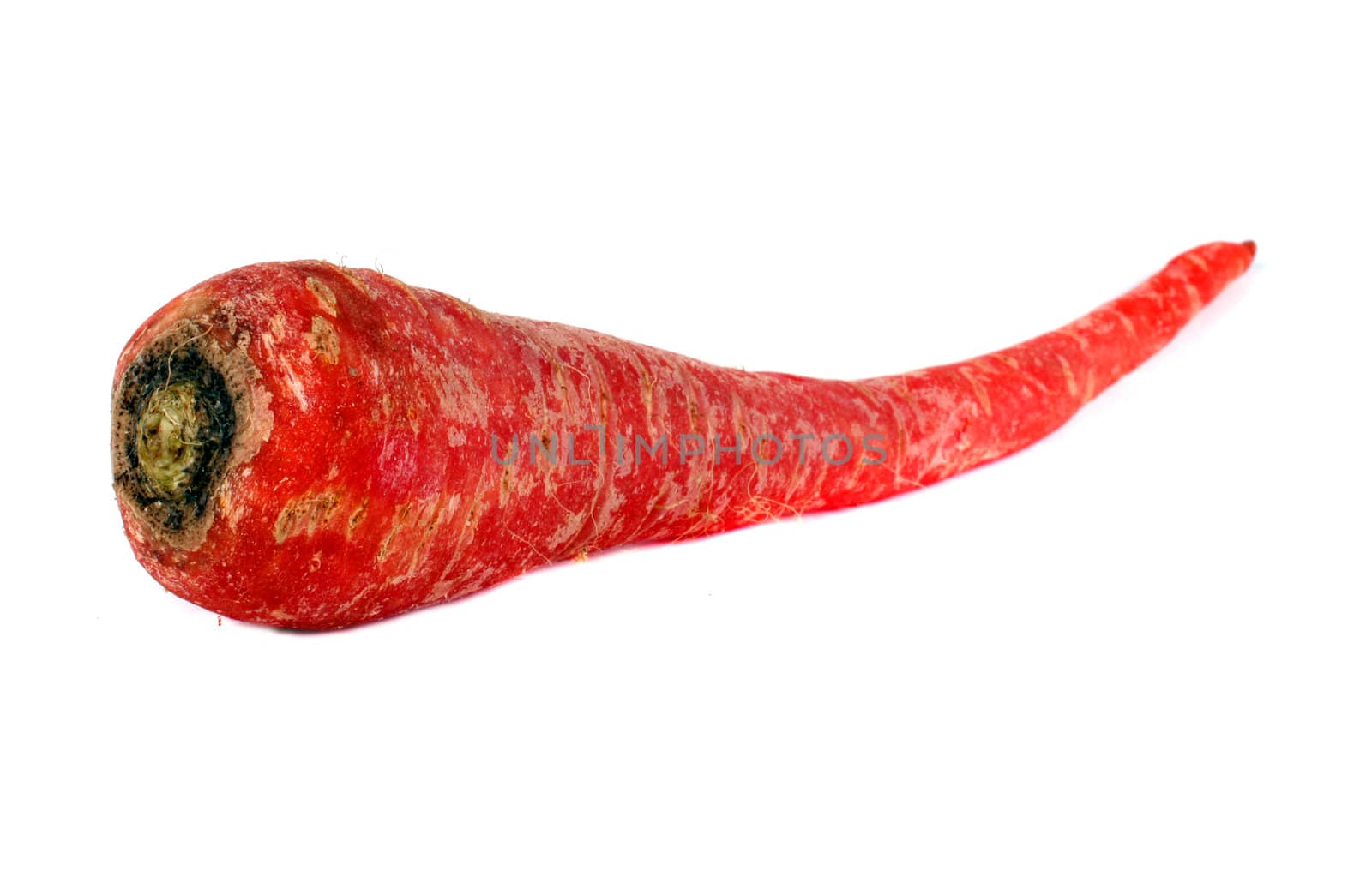 A fresh red carrot, isolated on white studio background.