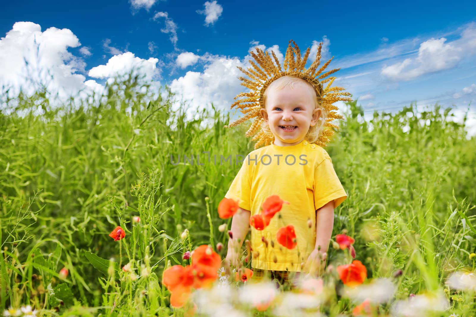 happy girl in poppies