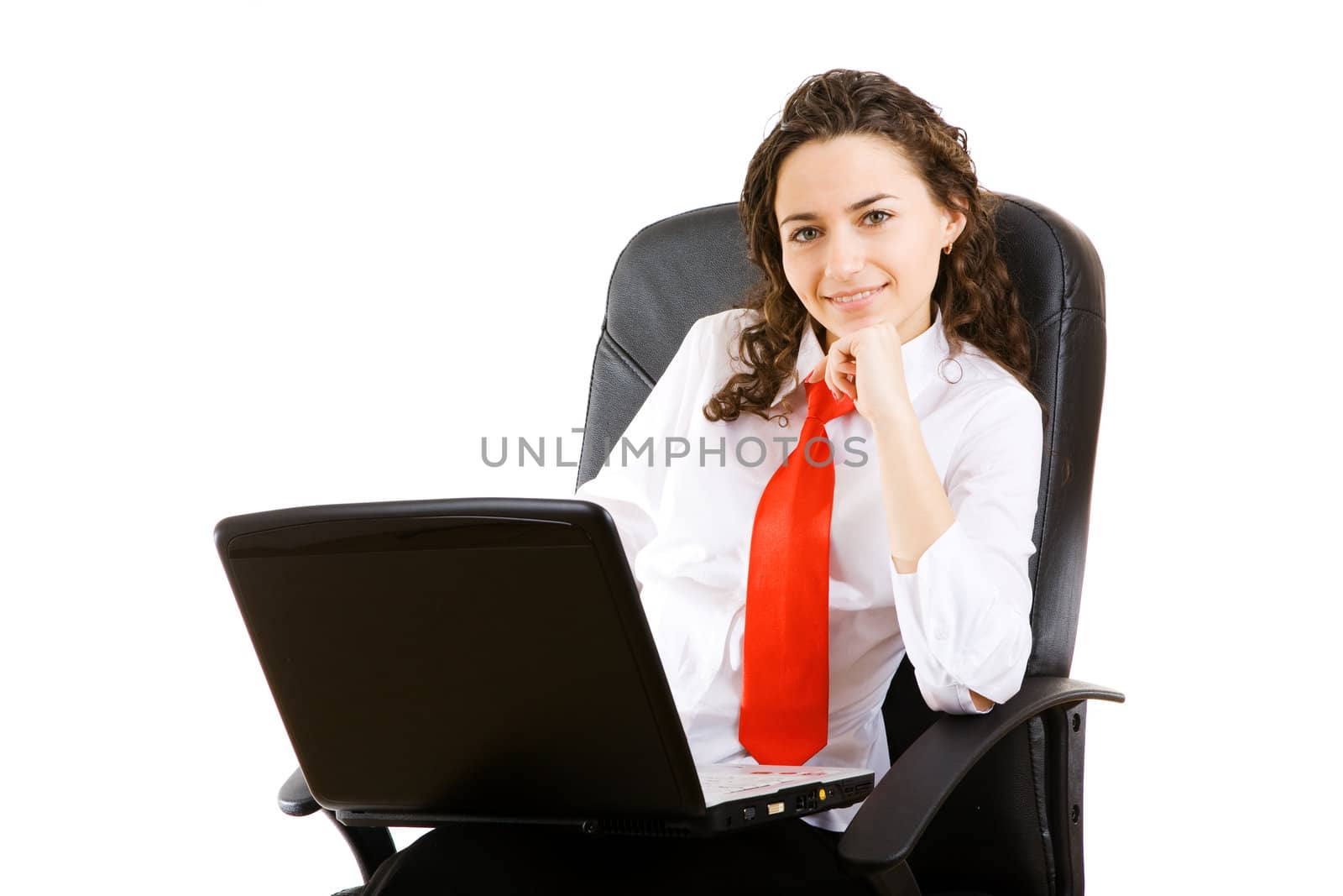 business woman in armchair with notebook