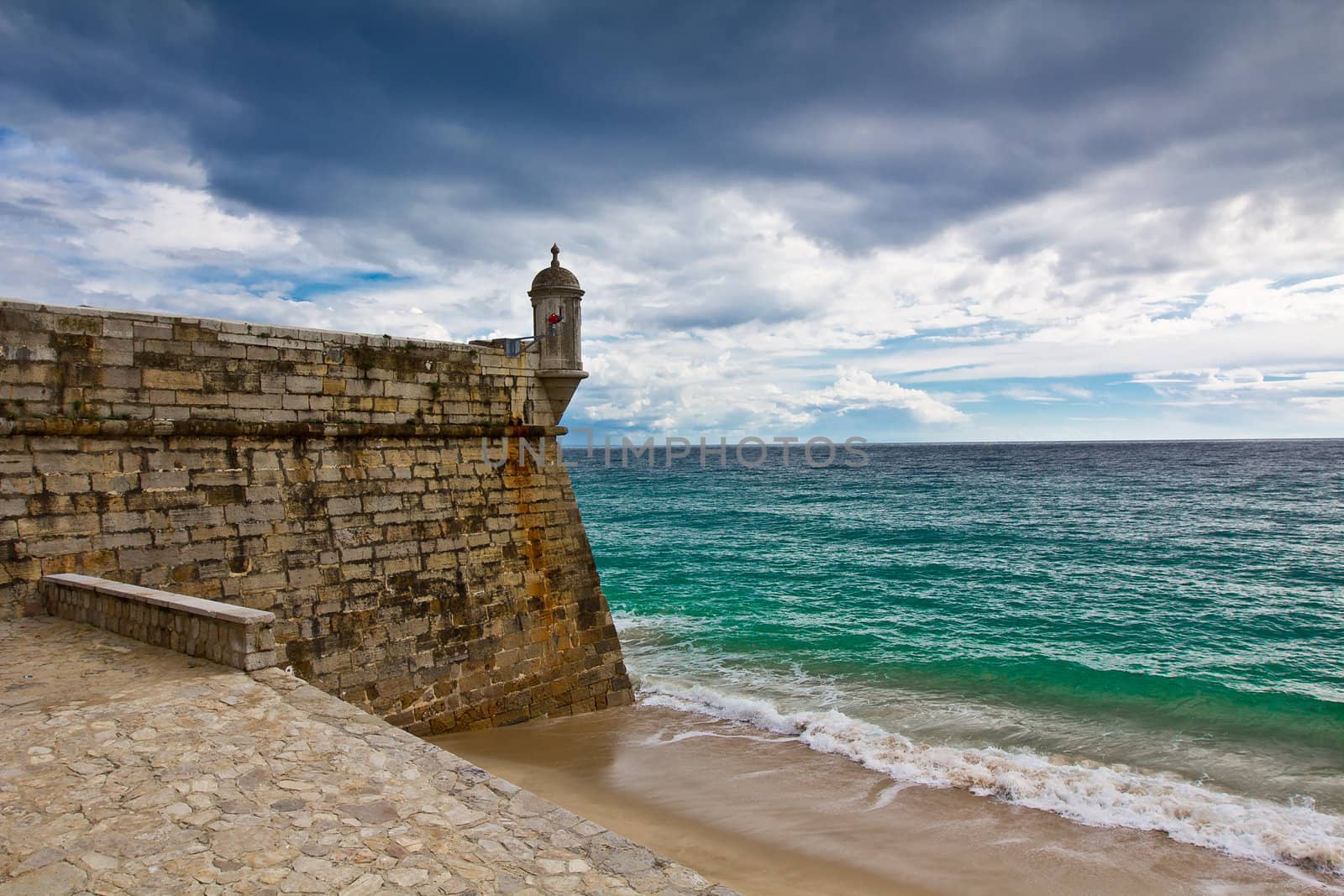 a view of typical architecture fortress in Sesimbra, Portugal