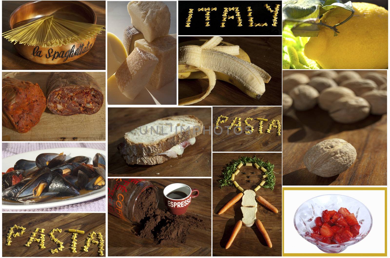 Mediterranean diet and wellness.Italian food. Photographic collage