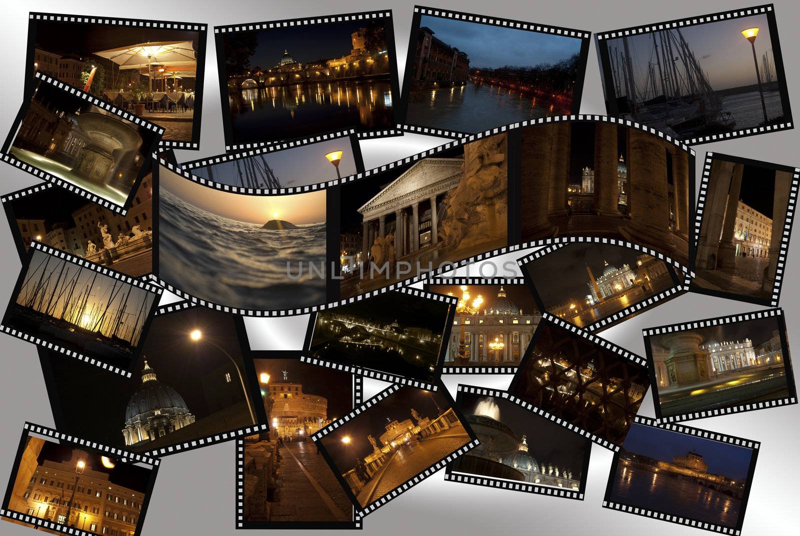 Rome by night. A photocollage of the city by night