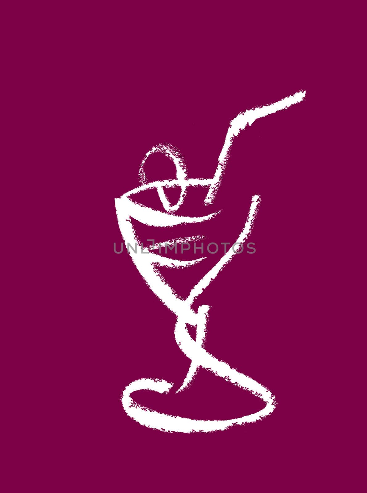 Computer graphic based on charcoal technique skeched up cocktail isolated over white.