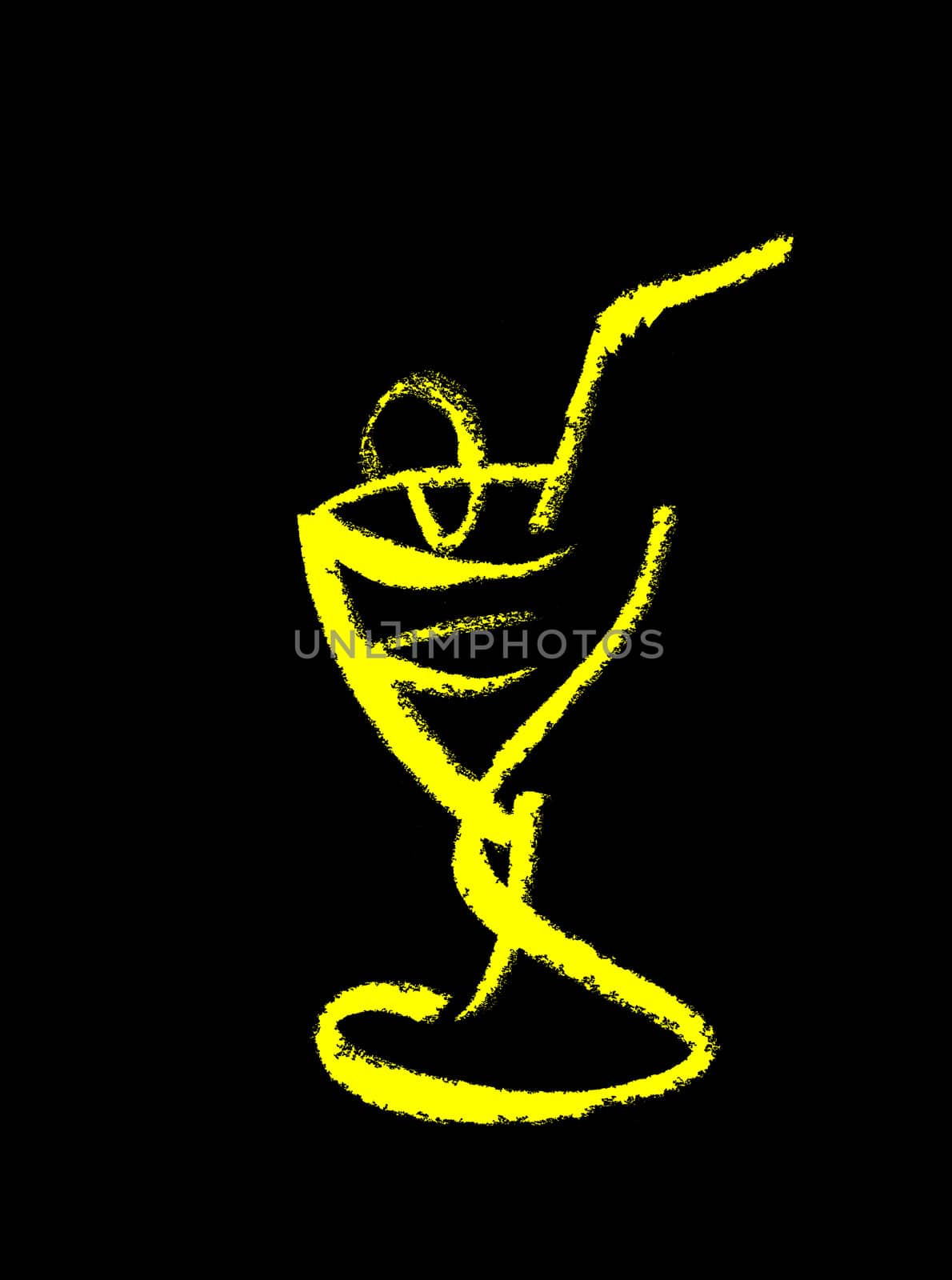 Computer graphic based on charcoal technique skeched up cocktail isolated over white.