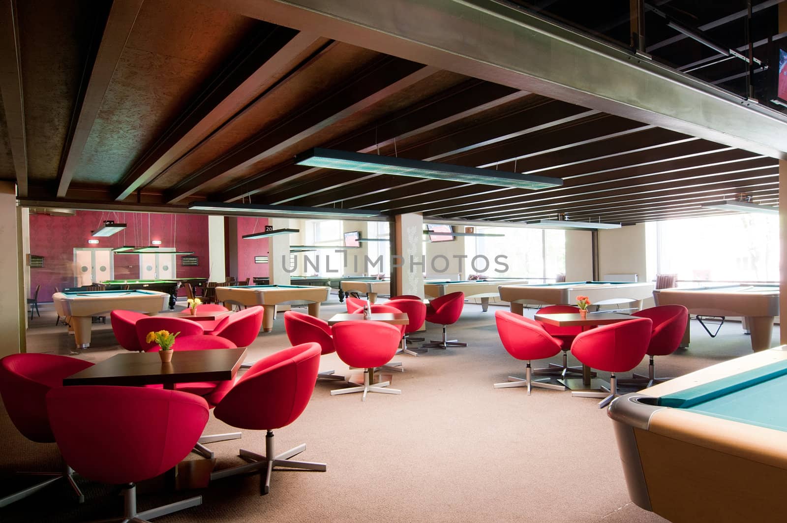 Shot of billiard room with tables, interior