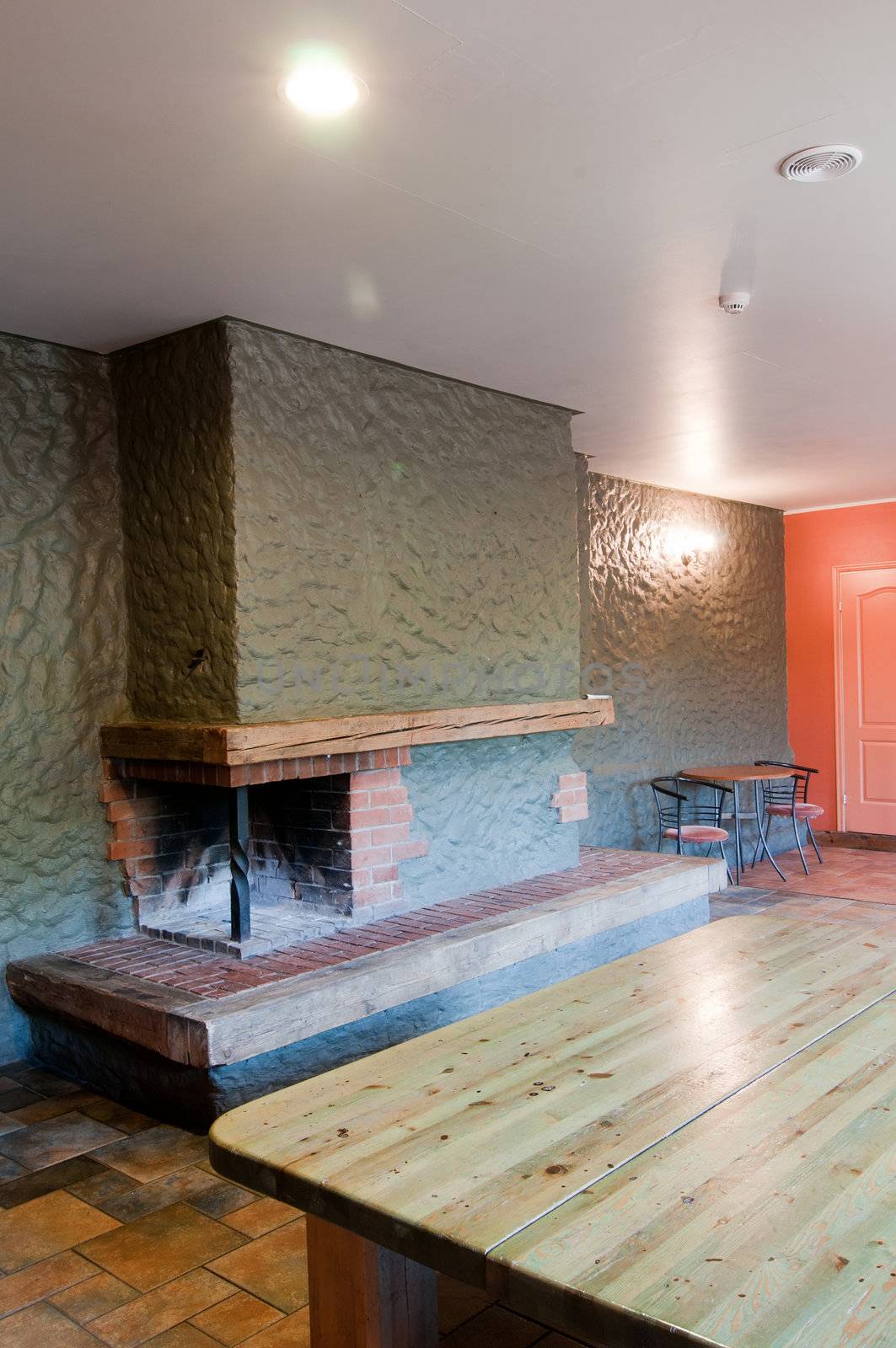 Shot of classical fireplace in party room