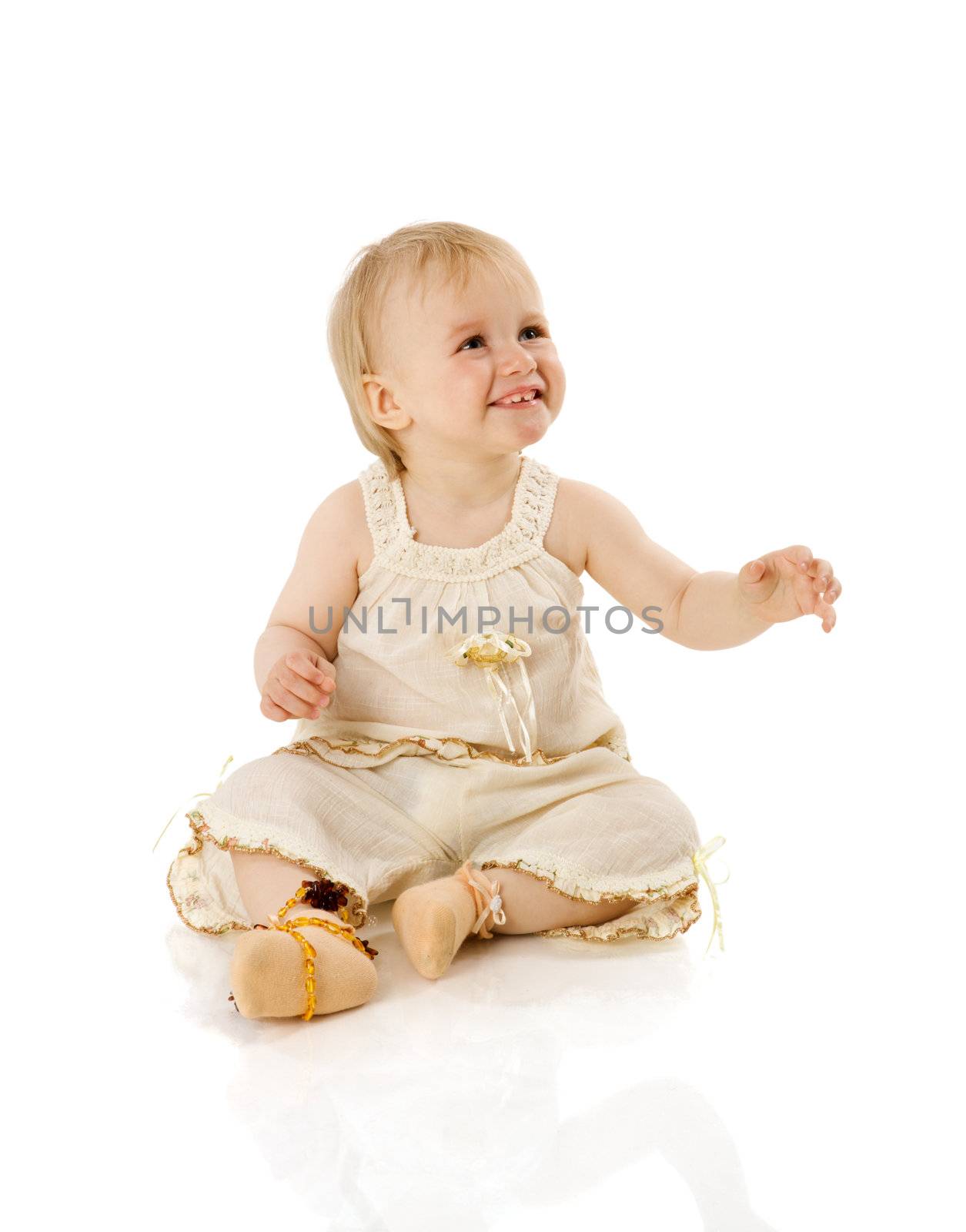 Adorable Baby Girl in one year age isolated on white