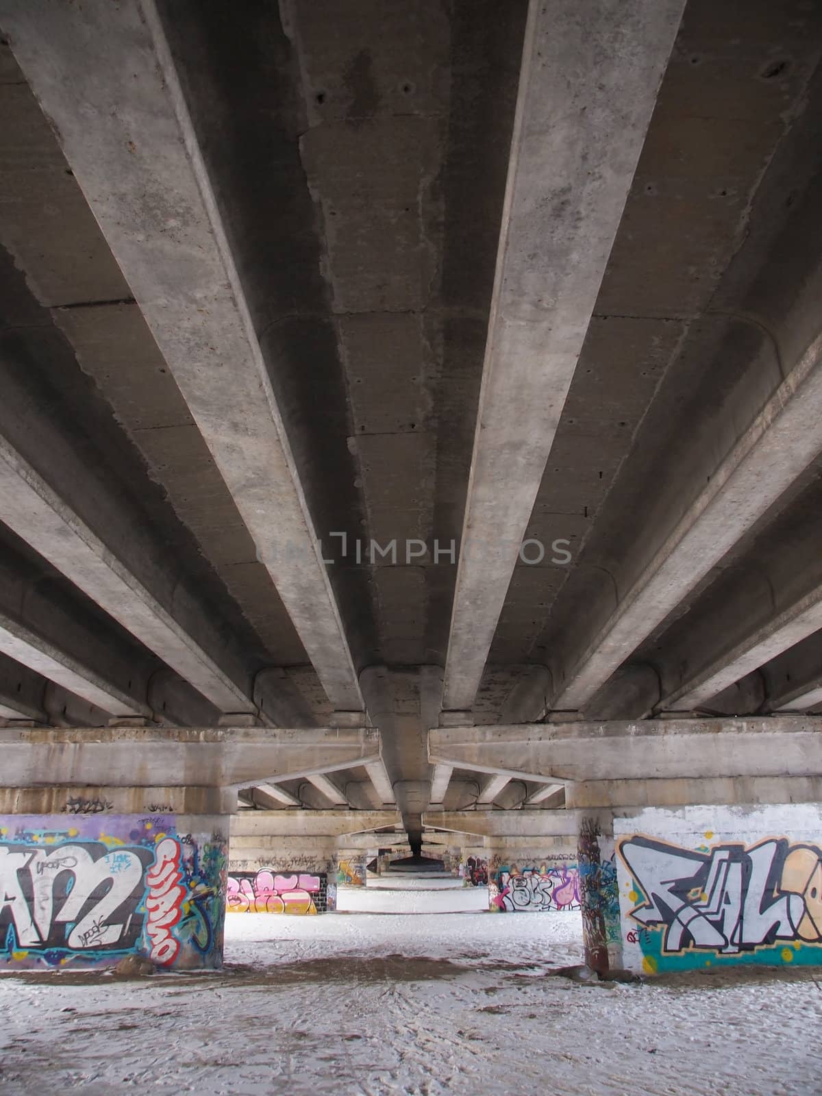 Graffiti under the bridge of the highway 