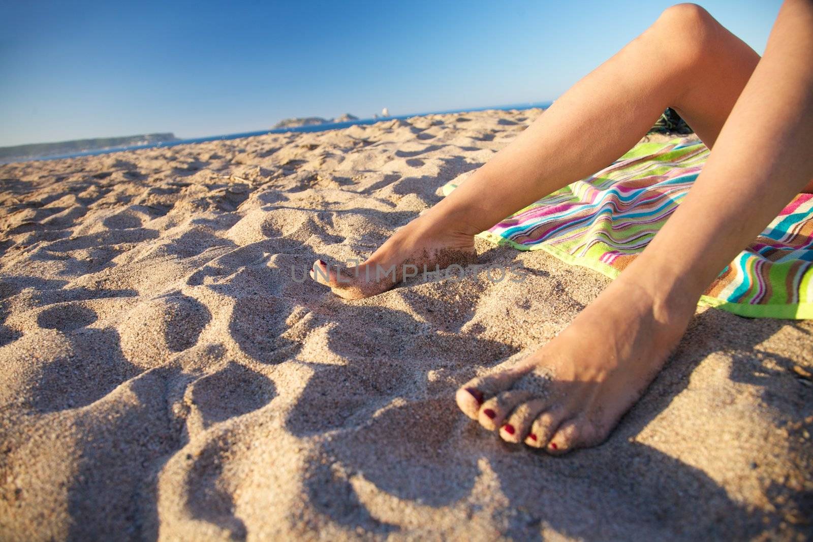woman feet on sand at Girona Catalonia Spain