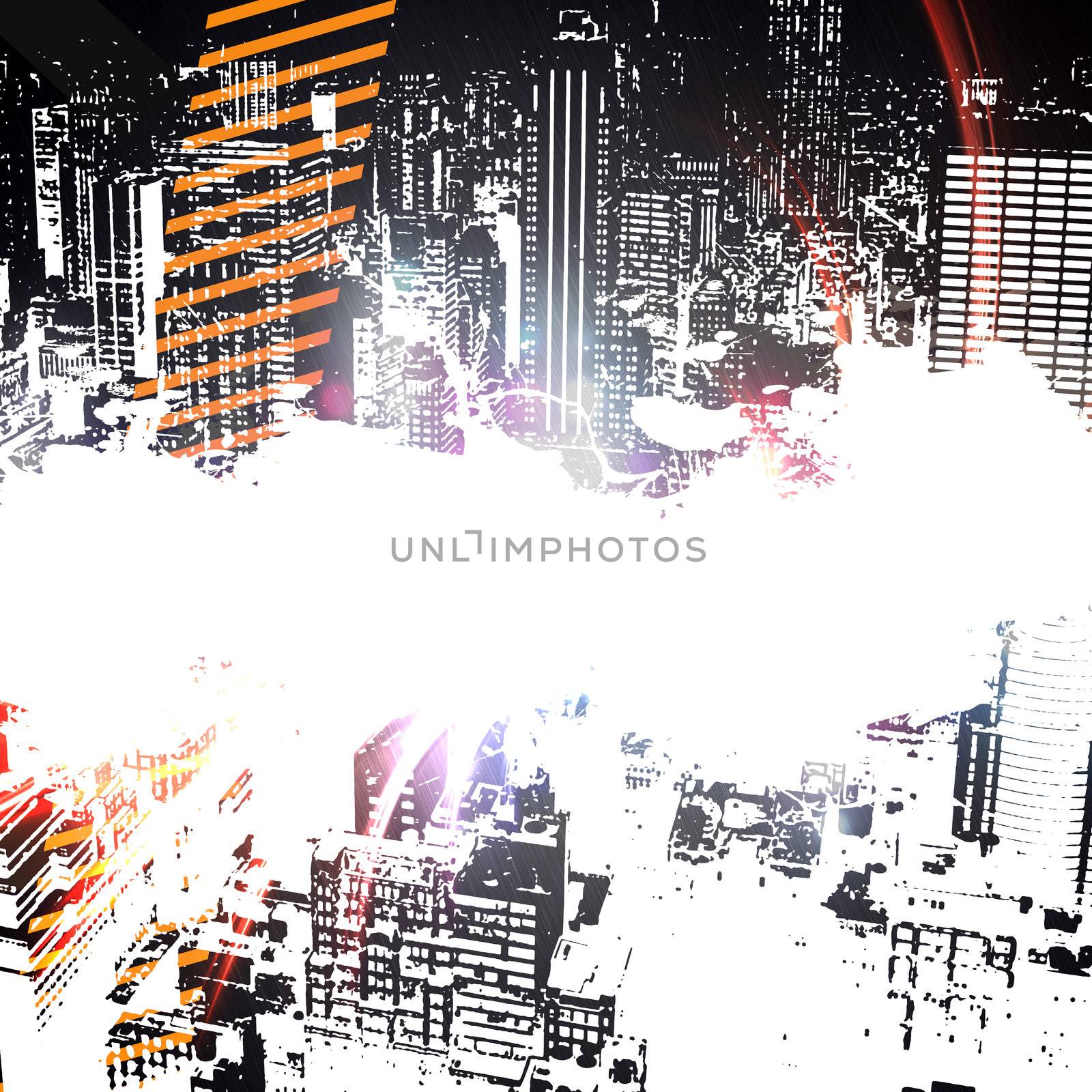 A city grunge style layout with copy space and city building silhouettes.