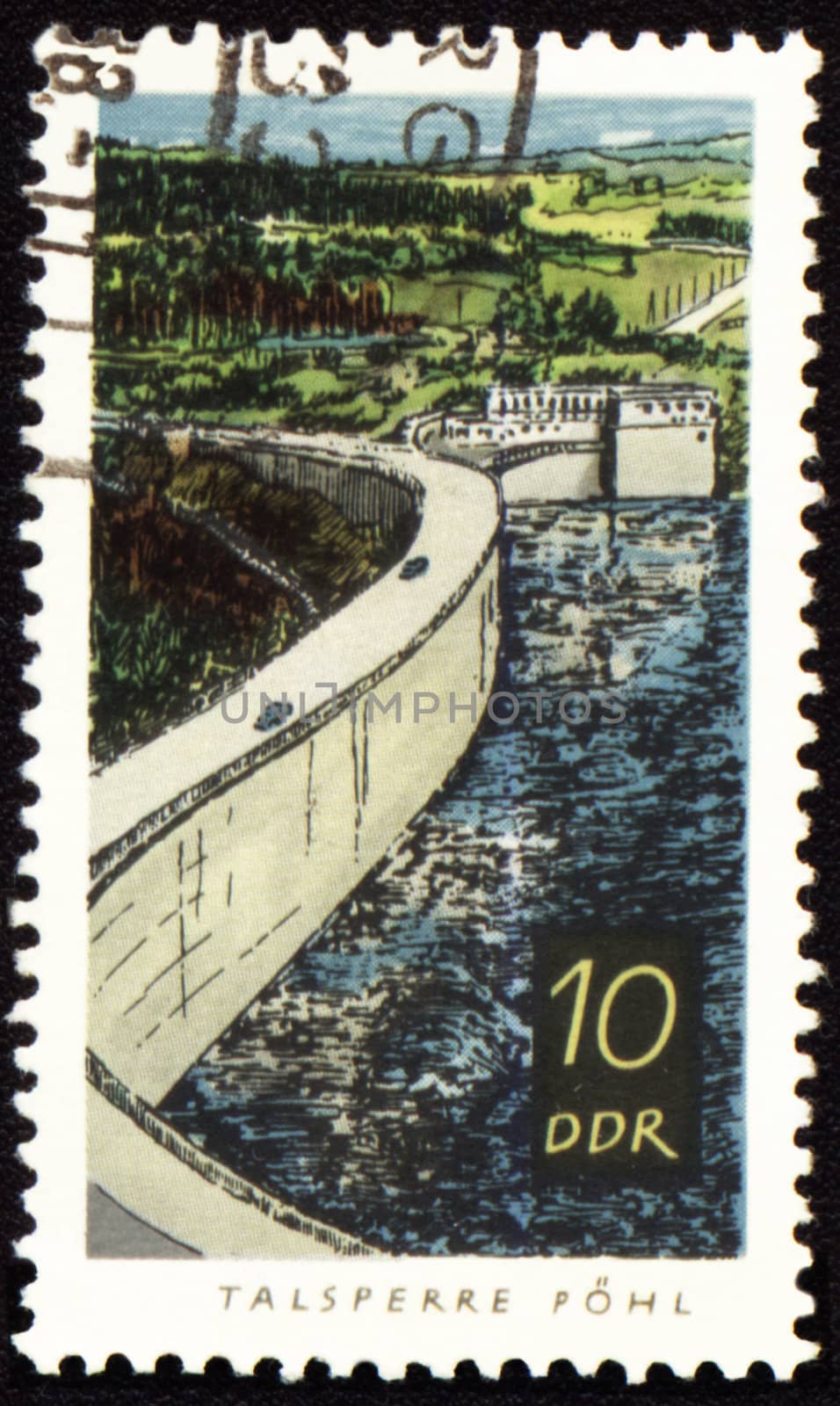 Pohl dam on post stamp by wander