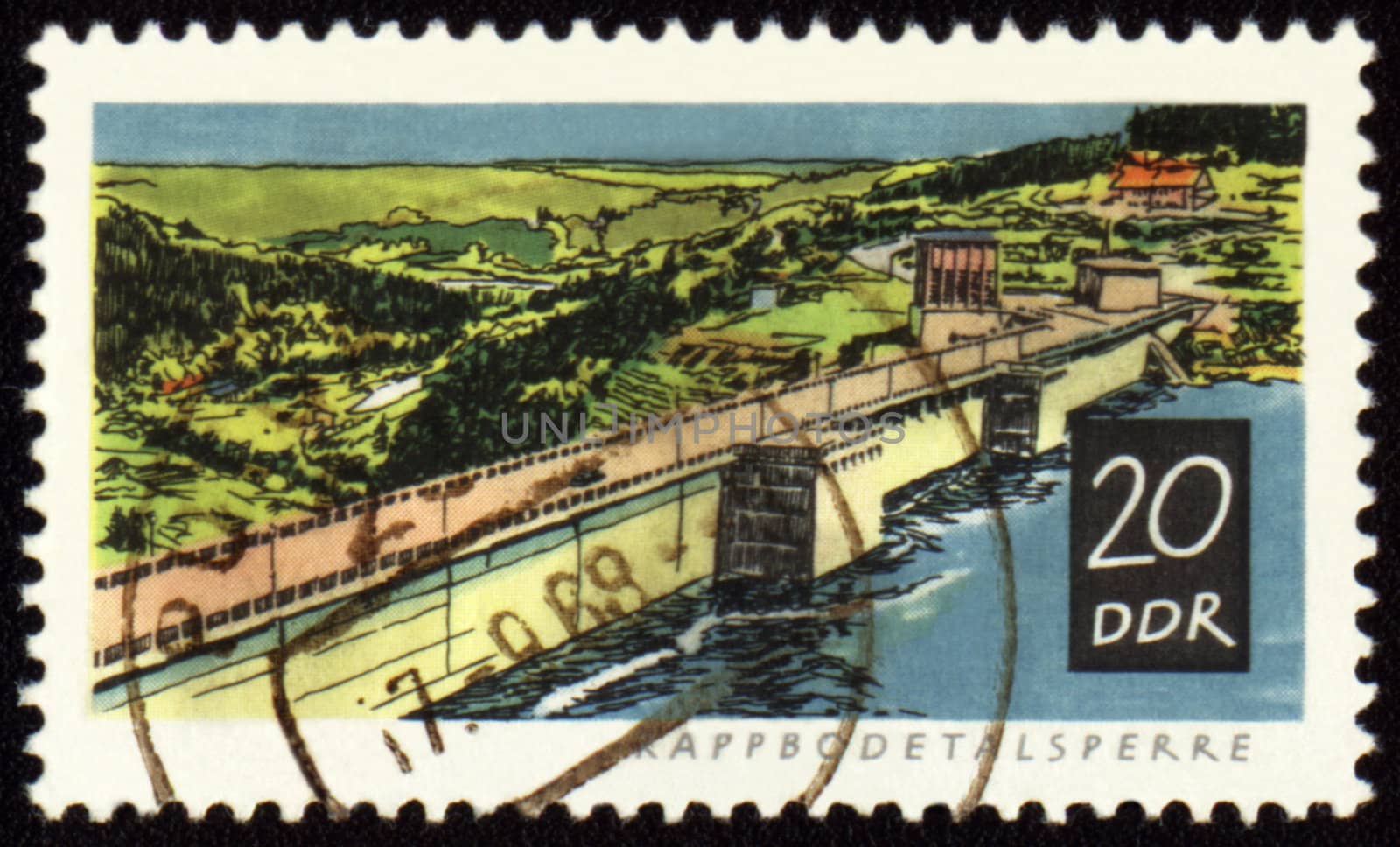 GDR - CIRCA 1960s: A stamp printed in GDR (East Germany) shows Rappbode dam, circa 1960s