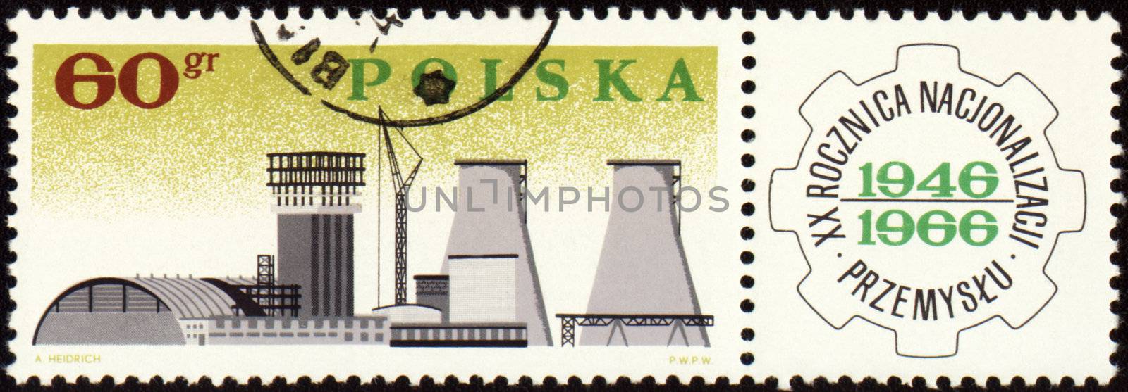 POLAND - CIRCA 1966: a stamp printed in Poland, shows big plant, devoted to the nationalization of Polish industry, circa 1966