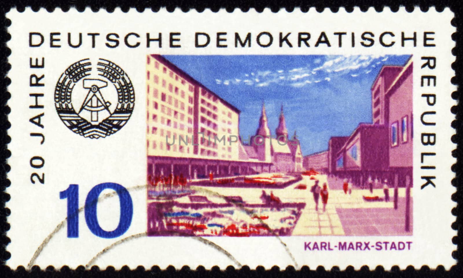 GDR - CIRCA 1969: a stamp printed in GDR (East Germany), shows Karl-Marx-Stadt in East Germany, circa 1969