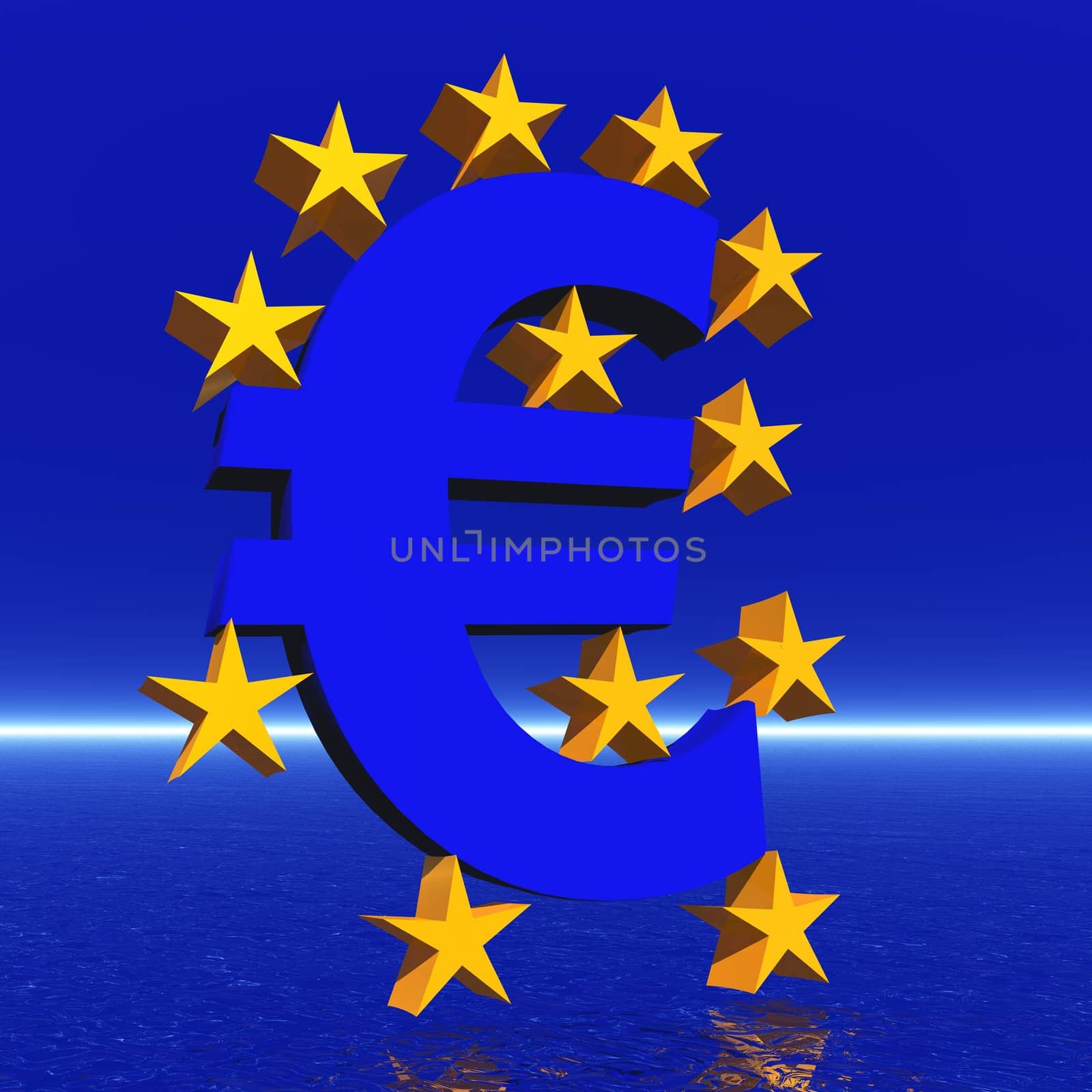 Euro sign and twelves yellow stars in blue background