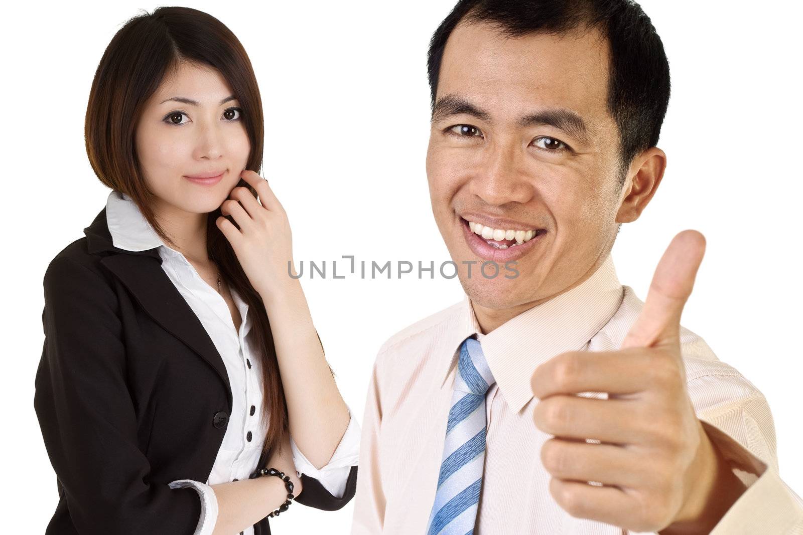 Successful Asian executive man and woman portrait.