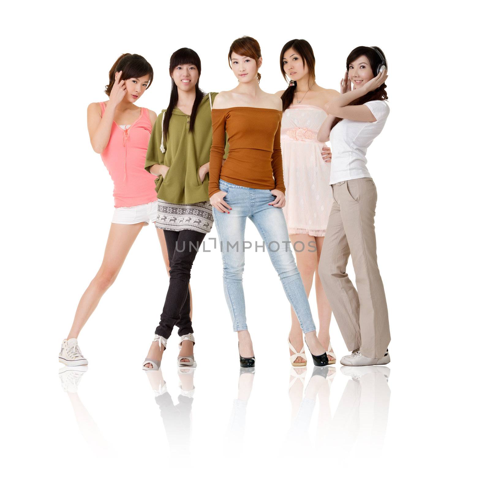 Group of Asian women, isolated on white background.