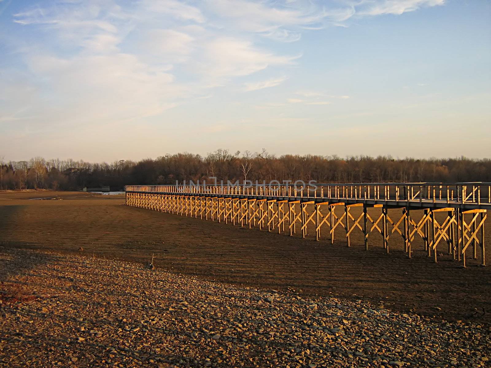 A photograph of a pier near a waterway.