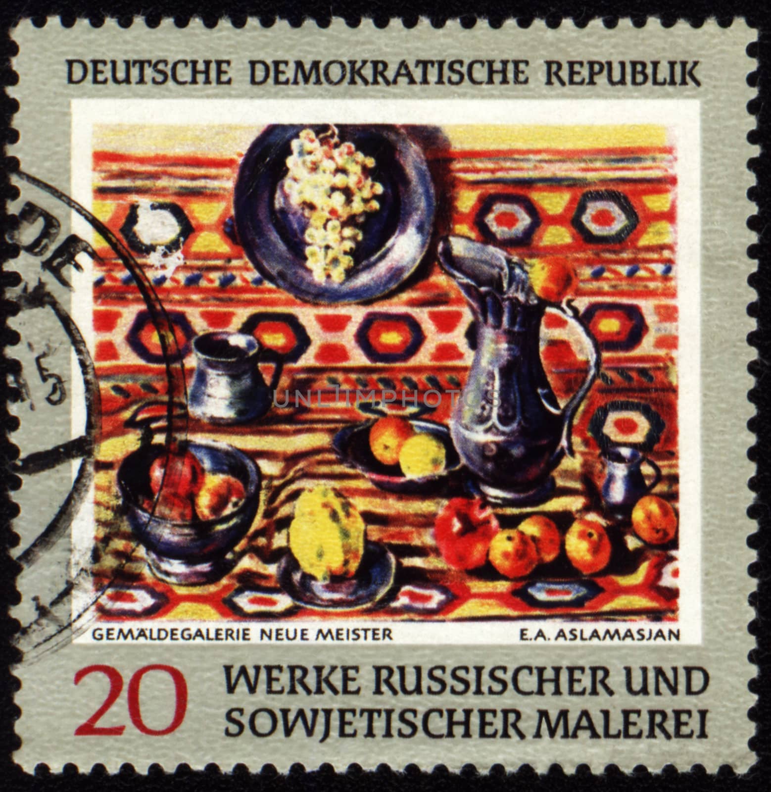 GDR - CIRCA 1960s: A stamp printed in GDR (East Germany) shows picture of a Soviet artist Aslamasyan, circa 1960s